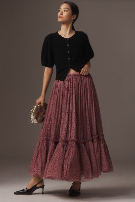 Shop By Anthropologie Tiered Tulle Maxi Skirt In Pink