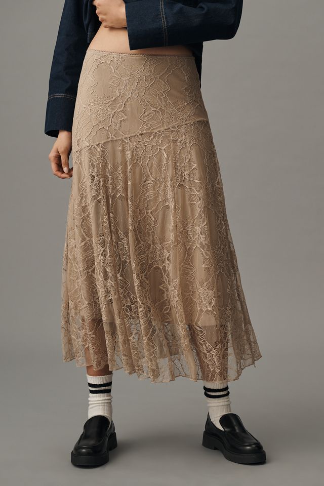 By Anthropologie Asymmetric Drop-Waist Lace Midi Skirt #1