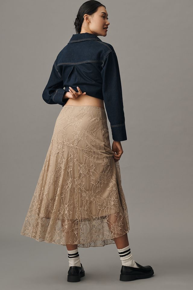 By Anthropologie Asymmetric Drop-Waist Lace Midi Skirt #2