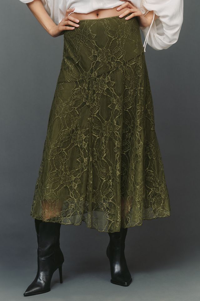 By Anthropologie Asymmetric Drop-Waist Lace Midi Skirt #1