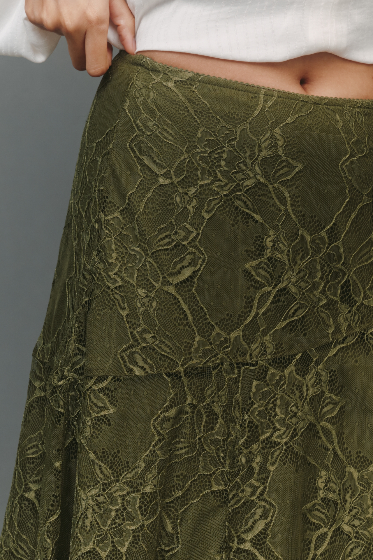 By Anthropologie Asymmetric Drop-Waist Lace Midi Skirt