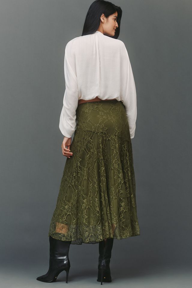 By Anthropologie Asymmetric Drop-Waist Lace Midi Skirt #3