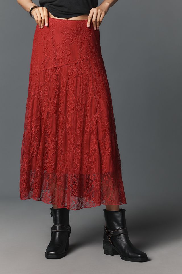 By Anthropologie Asymmetrical Drop-Waist Lace Midi Skirt #1