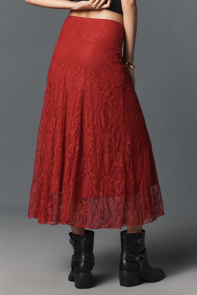 By Anthropologie Asymmetrical Drop-Waist Lace Midi Skirt #3