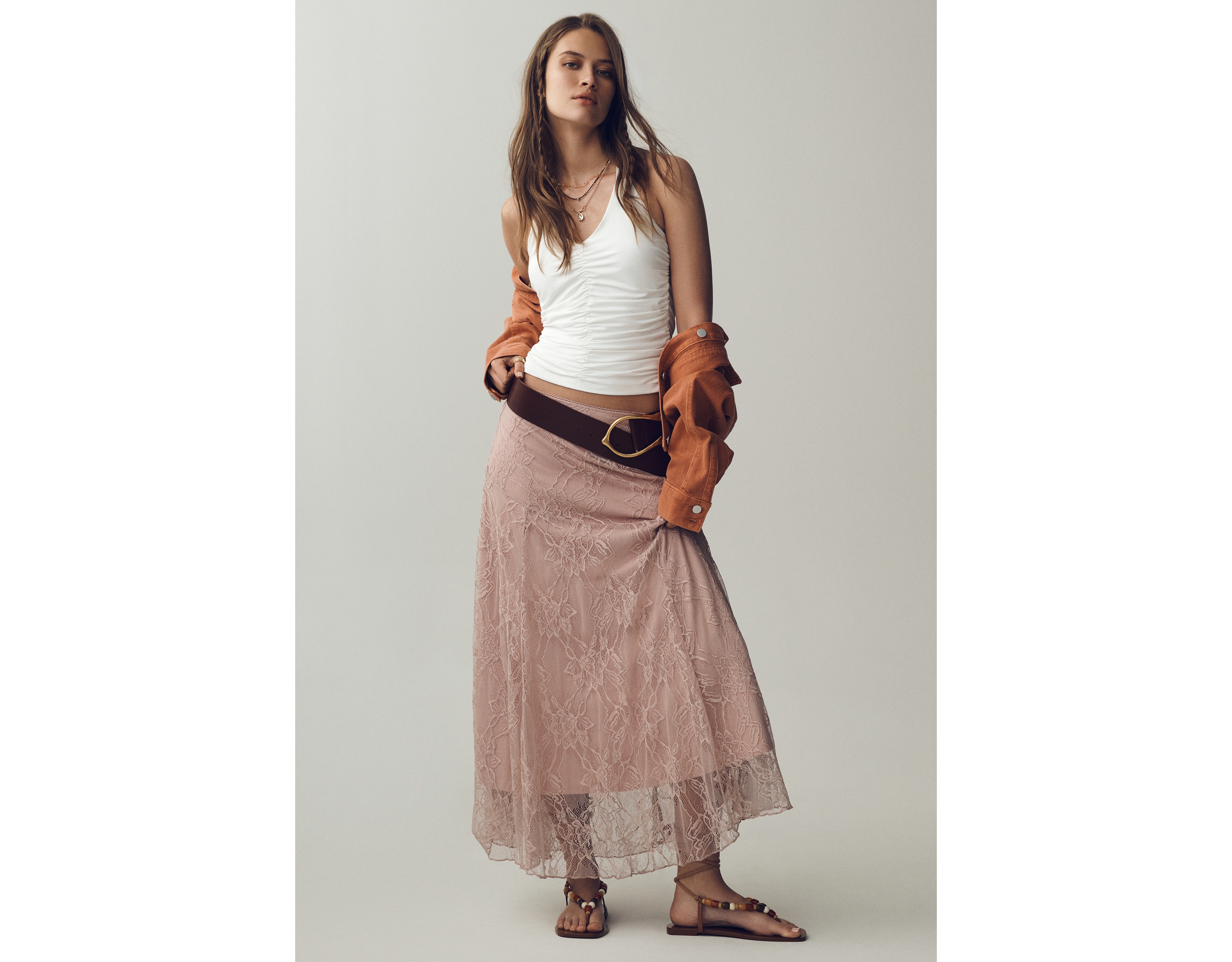 By Anthropologie Asymmetric Drop-Waist Lace Midi Skirt
