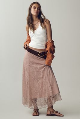 By Anthropologie Asymmetric Drop-Waist Lace Midi Skirt