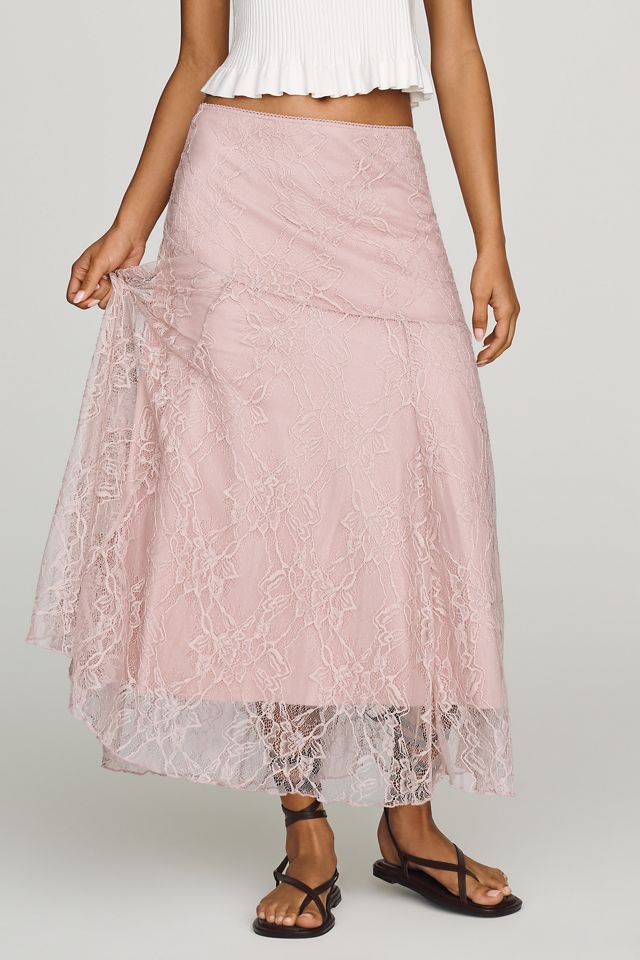 By Anthropologie Asymmetric Drop-Waist Lace Midi Skirt #2