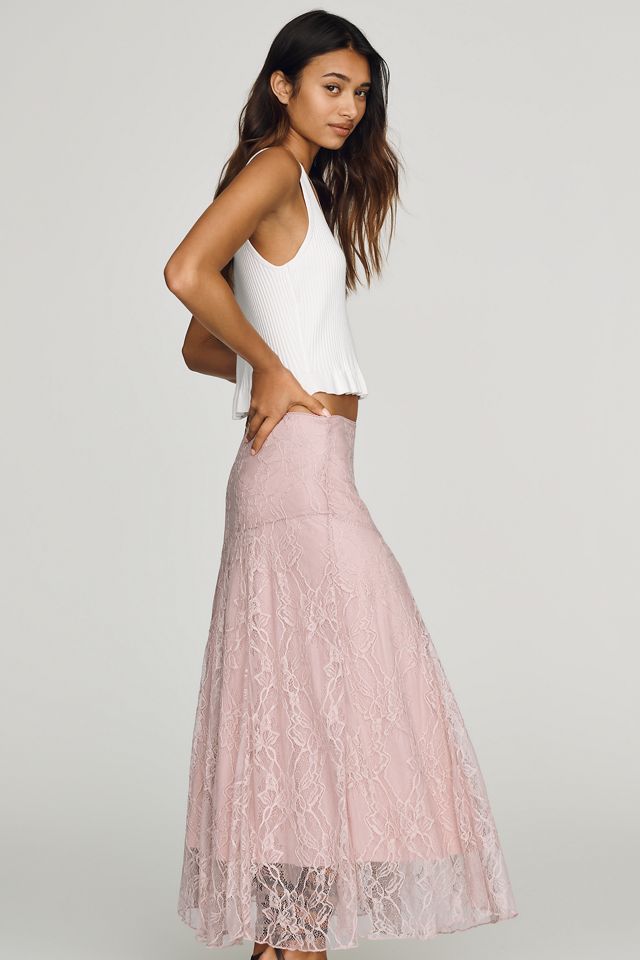 By Anthropologie Asymmetric Drop-Waist Lace Midi Skirt #3