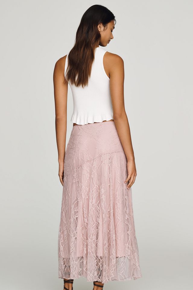 By Anthropologie Asymmetric Drop-Waist Lace Midi Skirt #4
