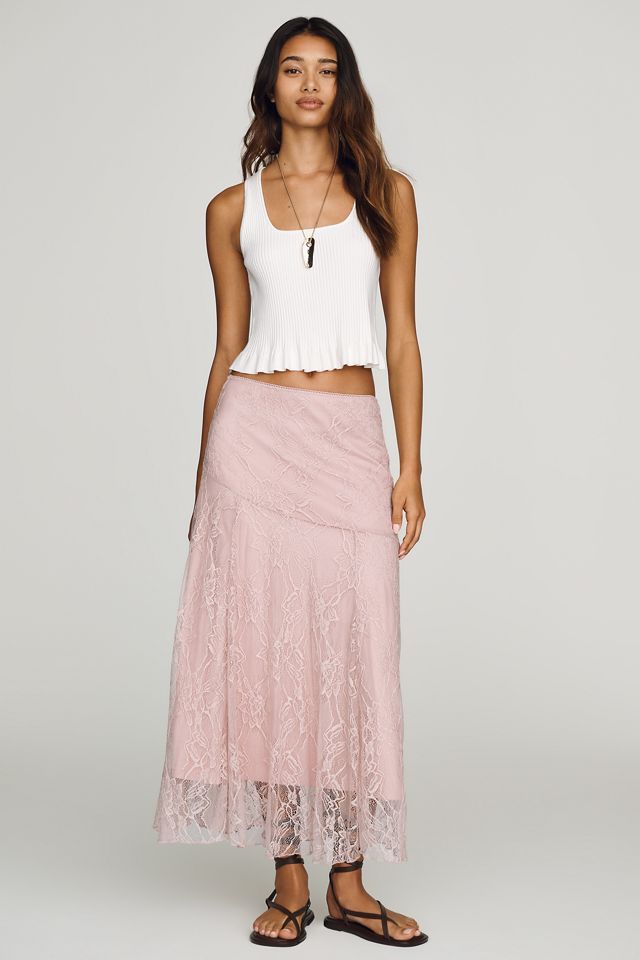 By Anthropologie Asymmetric Drop-Waist Lace Midi Skirt | Anthropologie