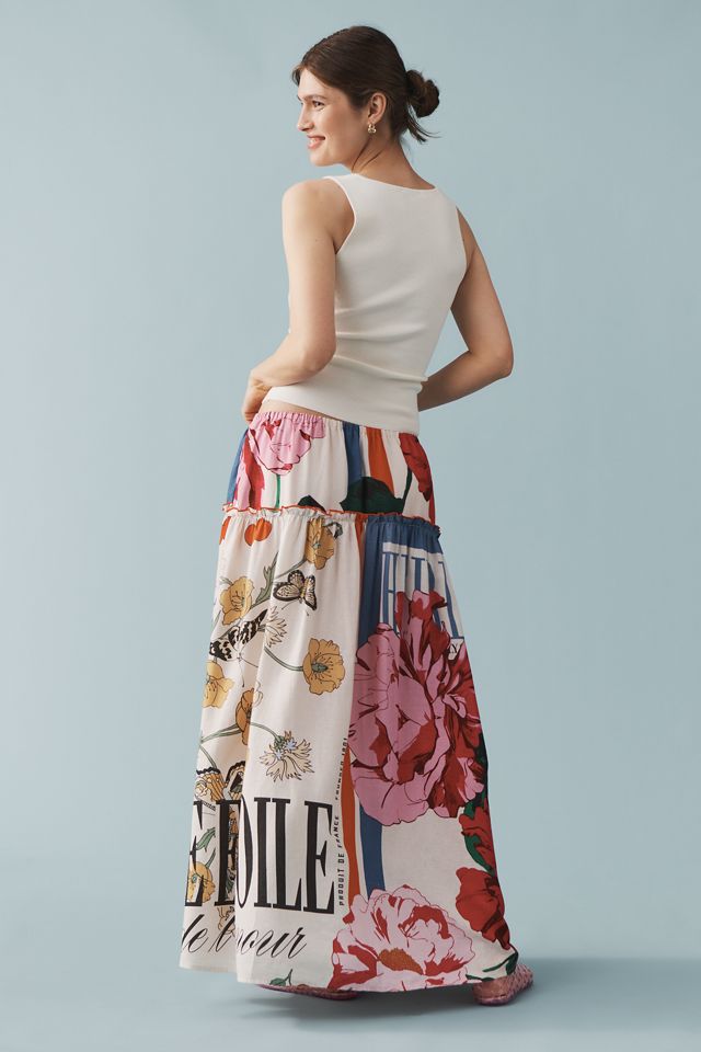 Maeve Linen Blend Printed Maxi Skirt #4