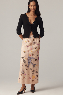 By Anthropologie Icon Embroidered Slim Maxi Skirt In Pink