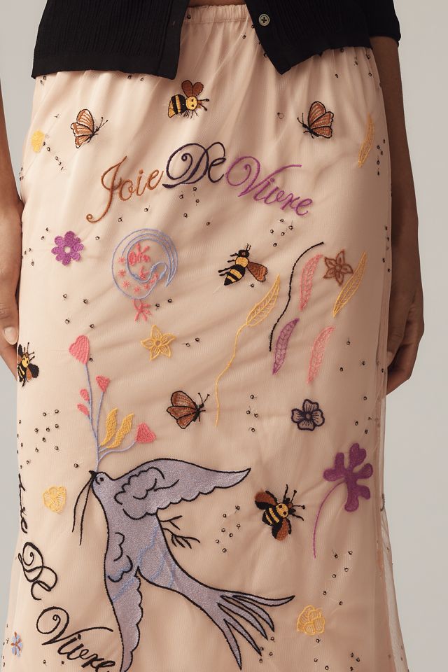 By Anthropologie Icon Embroidered Slim Maxi Skirt #1