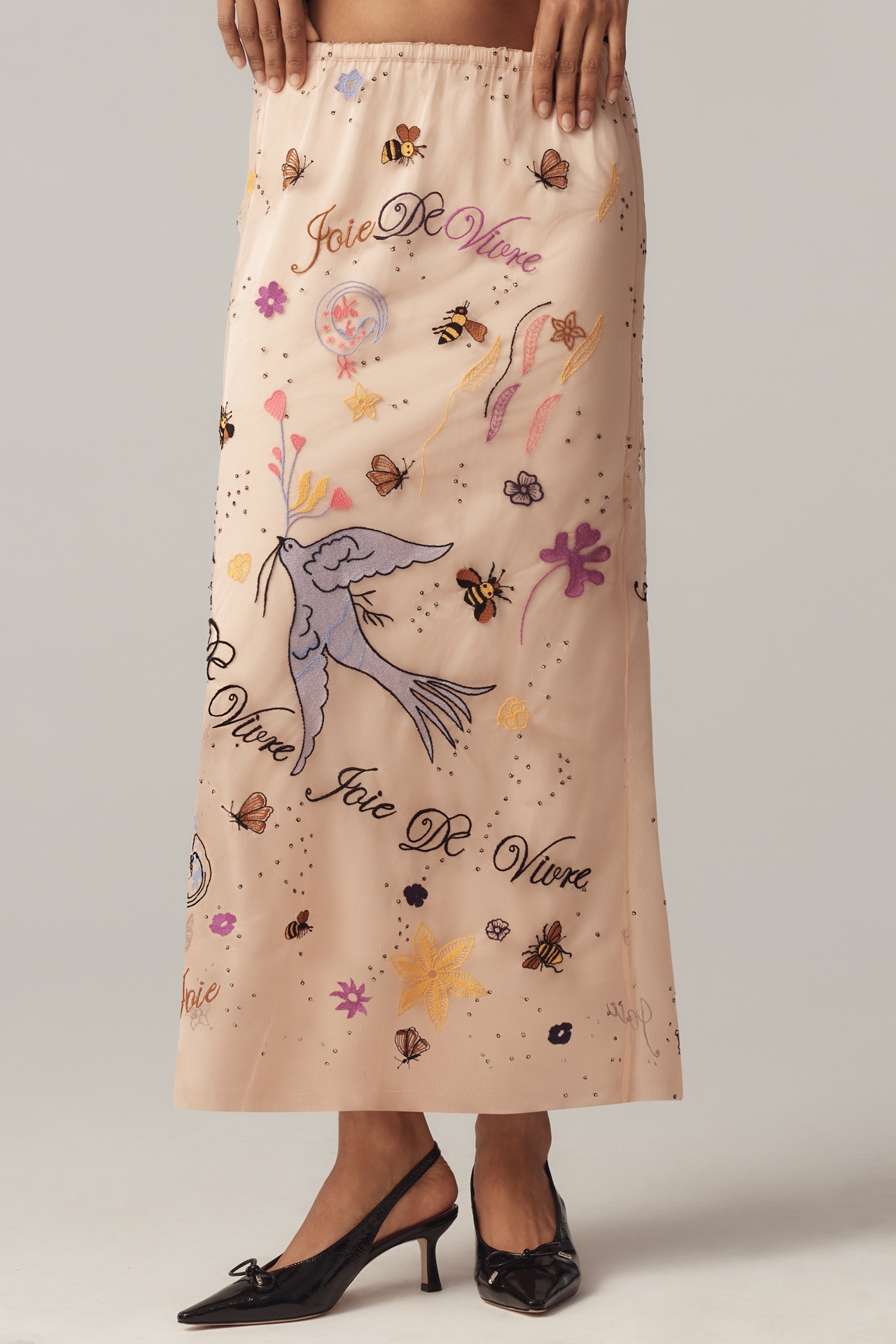 By Anthropologie Icon Embroidered Slim Maxi Skirt