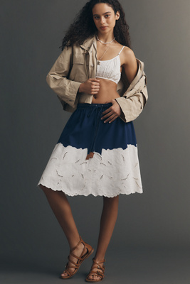Eyelet A-Line Midi Skirt