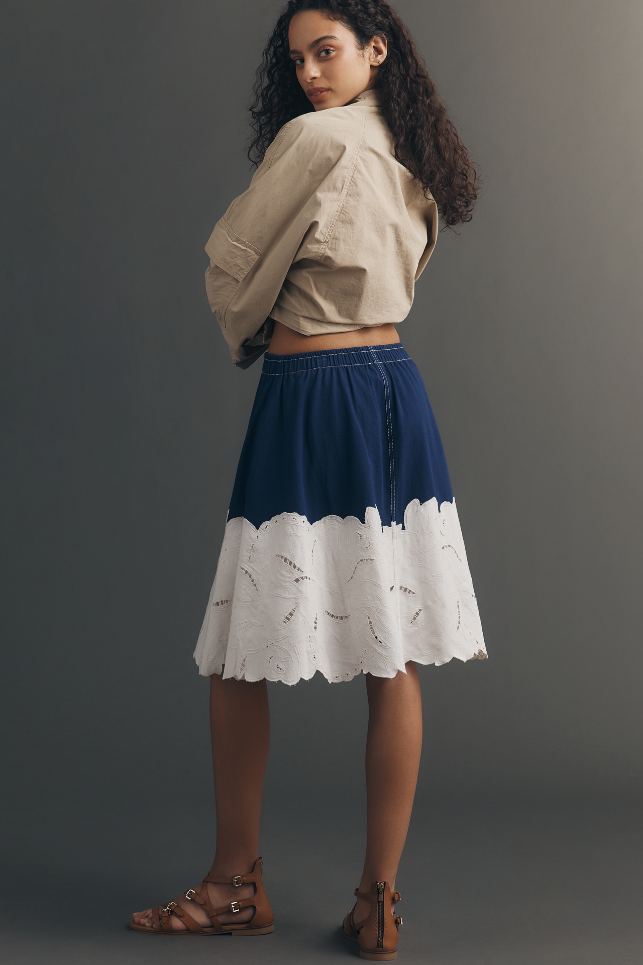 Maeve Eyelet A-Line Midi Skirt