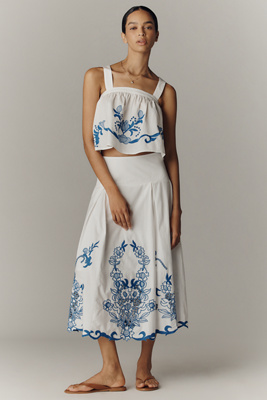 Cotton Cutwork Midi Skirt
