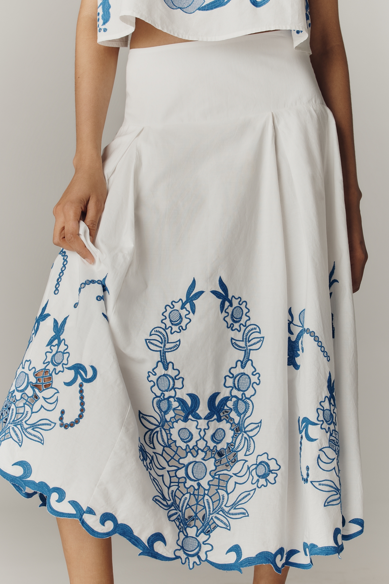 By Anthropologie Cotton Cutwork Midi Skirt