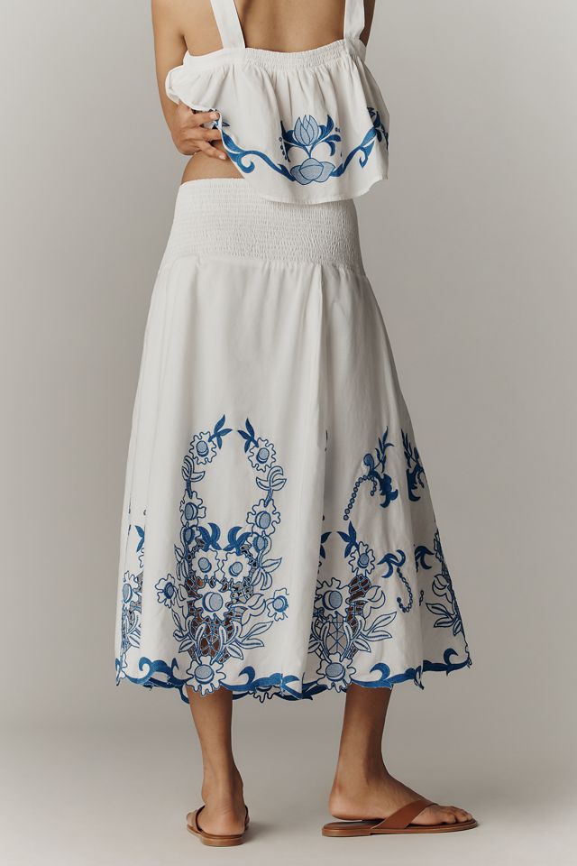 By Anthropologie Cotton Cutwork Midi Skirt #2