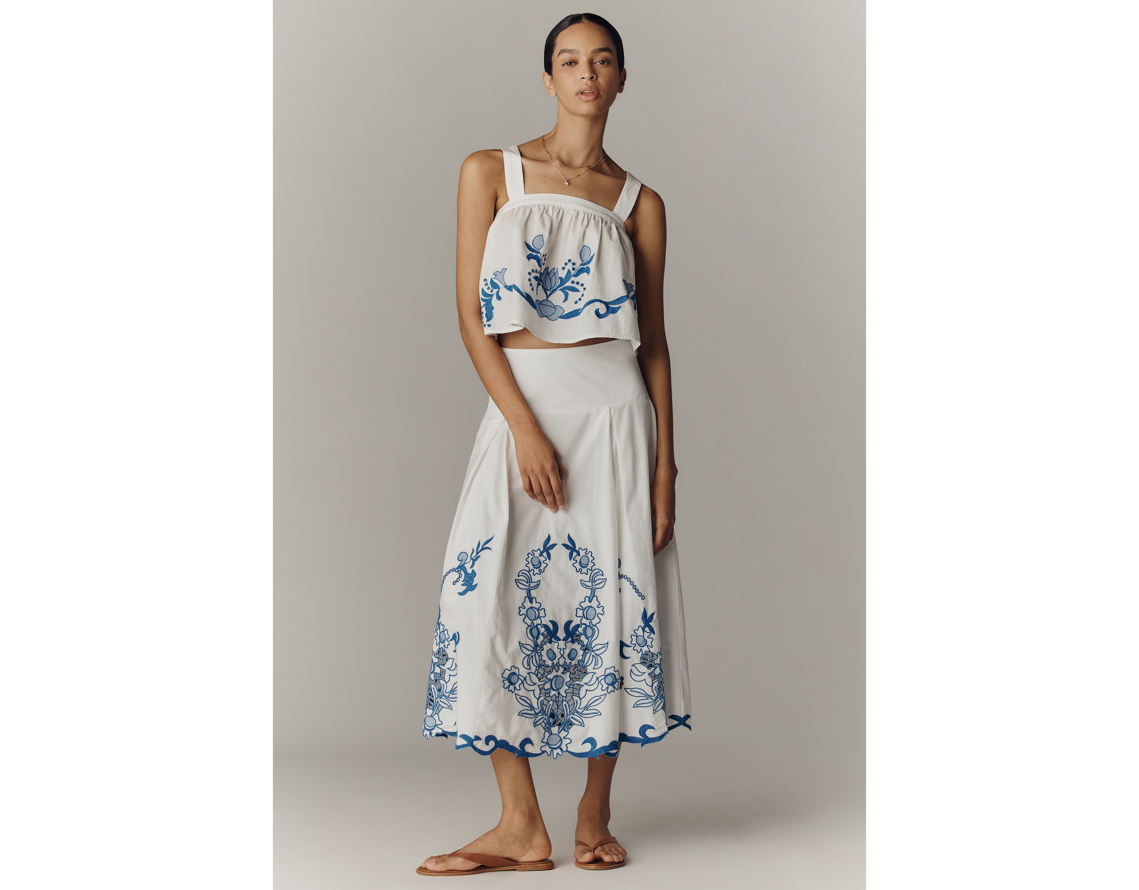 By Anthropologie 100% Cotton Cutwork Midi Skirt