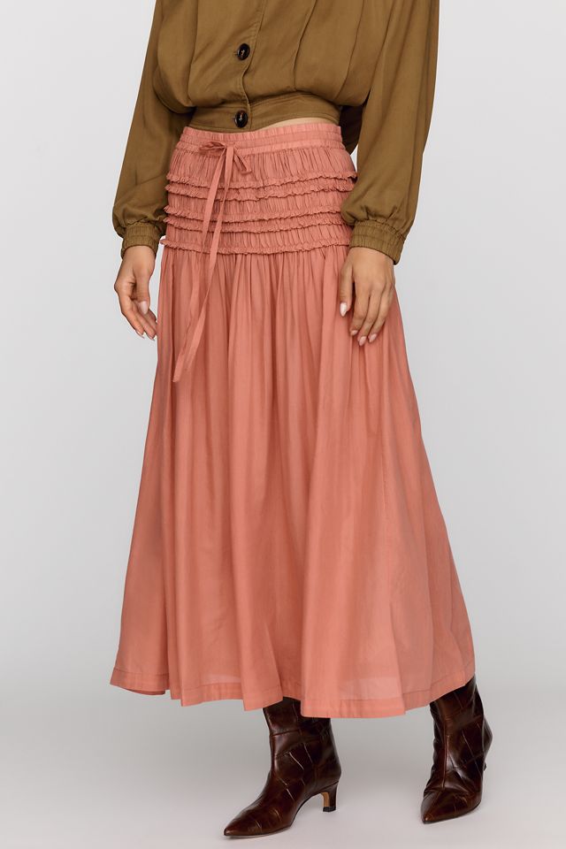 By Anthropologie Smocked Drawstring Midi Skirt #1