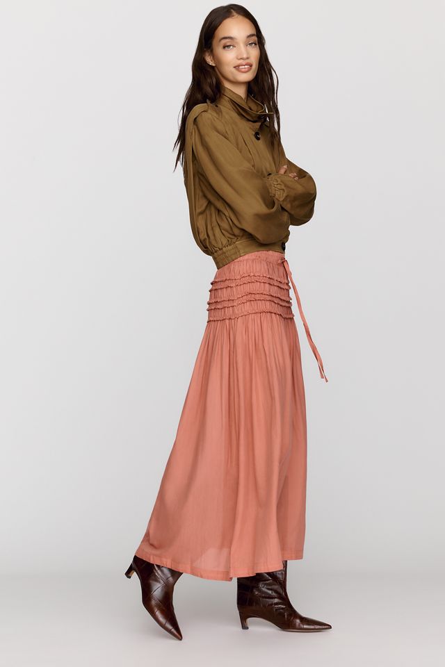 By Anthropologie Smocked Drawstring Midi Skirt #2
