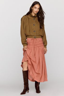 By Anthropologie Smocked Drawstring Midi Skirt