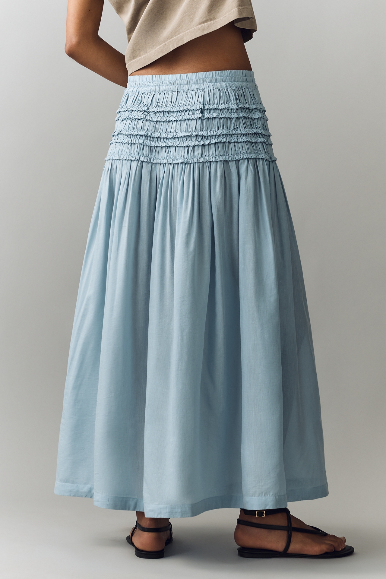 By Anthropologie Smocked Drawstring Midi Skirt