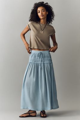 By Anthropologie Smocked Drawstring Midi Skirt