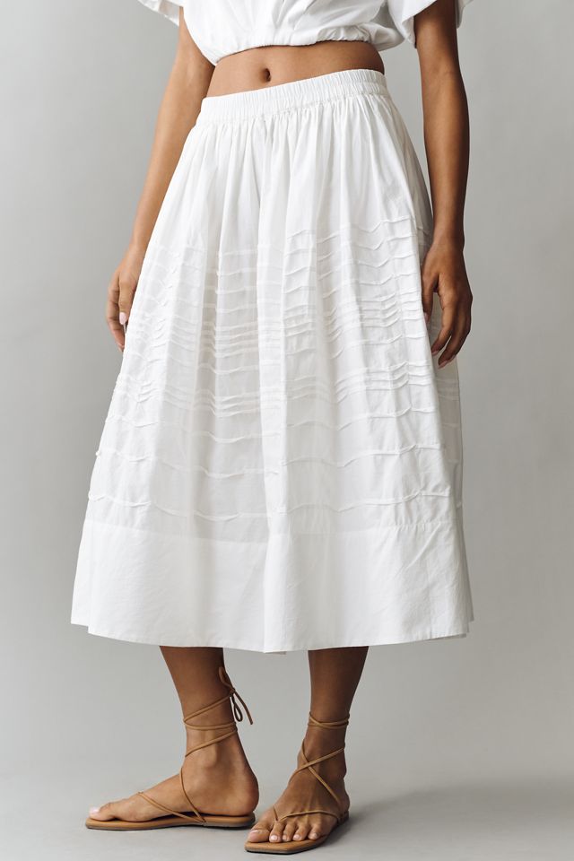 Maeve Cotton Pintuck Midi Skirt #1