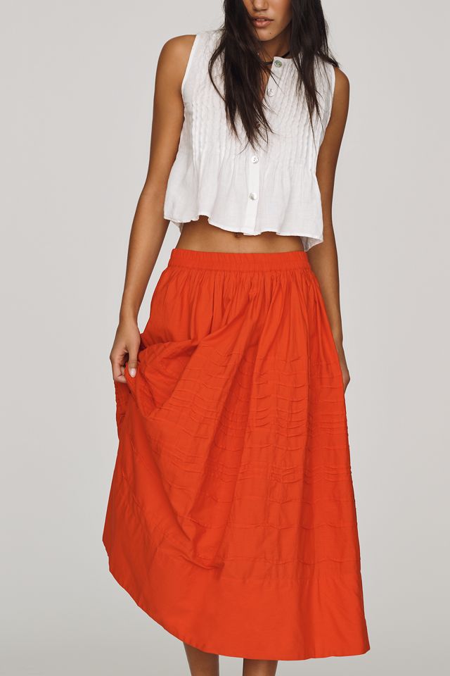 Maeve 100% Cotton Pintuck Midi Skirt #1