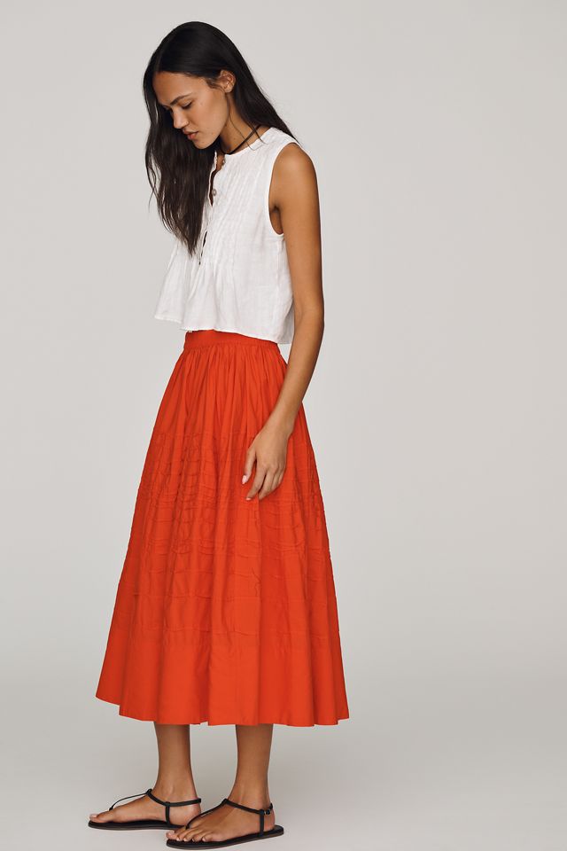 Maeve 100% Cotton Pintuck Midi Skirt #2