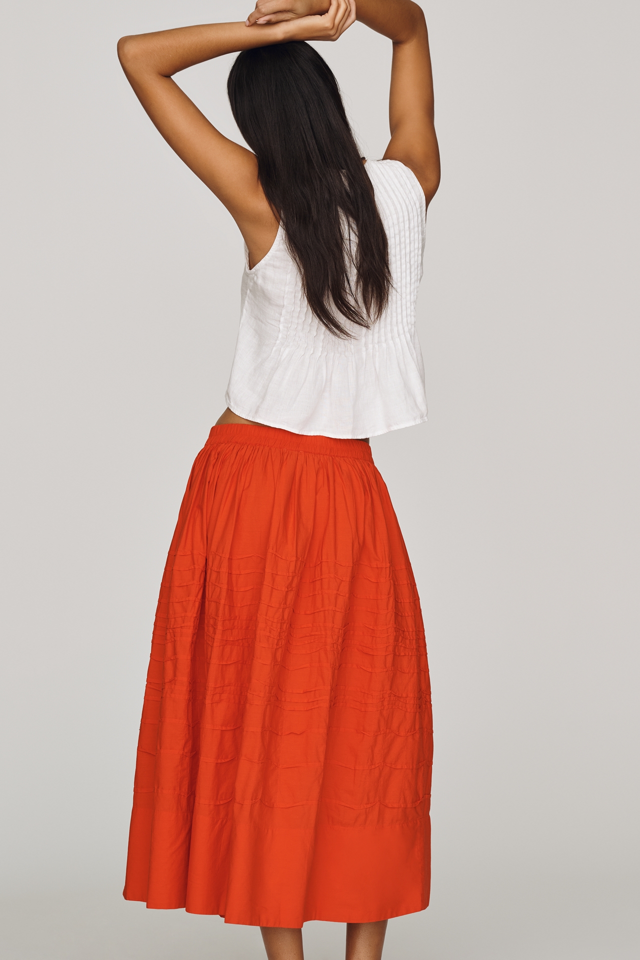 Maeve Cotton Pintuck Midi Skirt