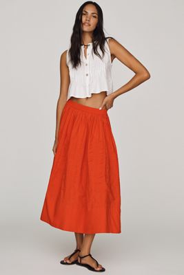 Maeve 100% Cotton Pintuck Midi Skirt
