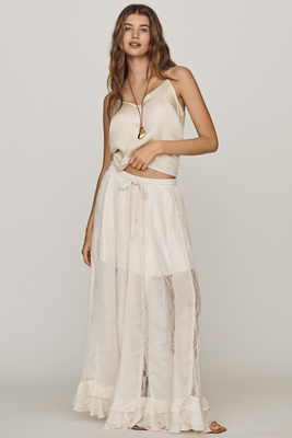 By Anthropologie Lace Chiffon Maxi Skirt