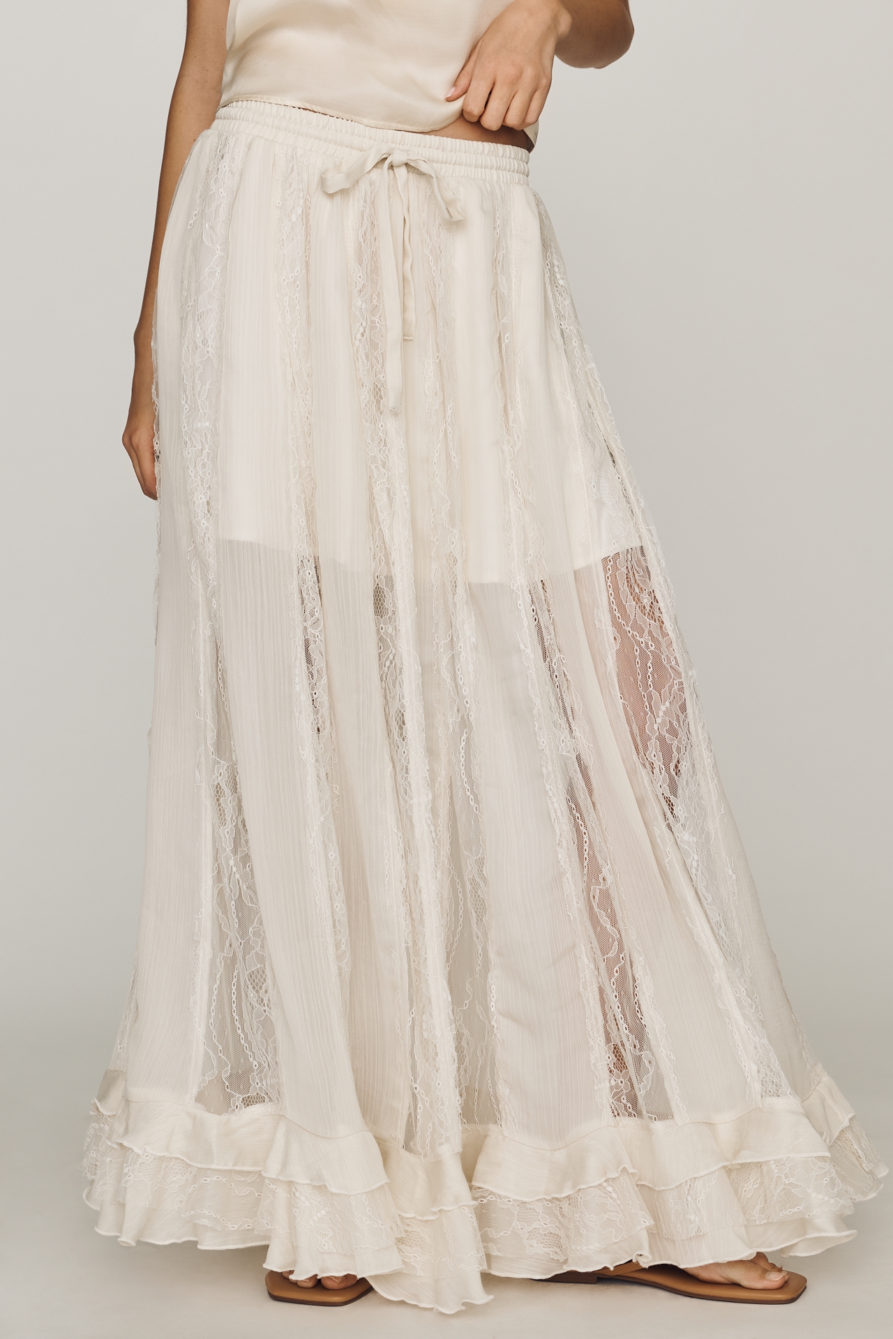 By Anthropologie Lace Chiffon Maxi Skirt