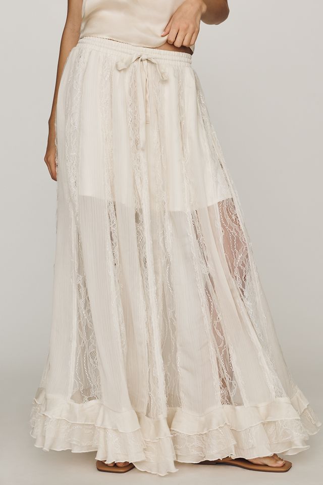 By Anthropologie Lace Chiffon Maxi Skirt #1
