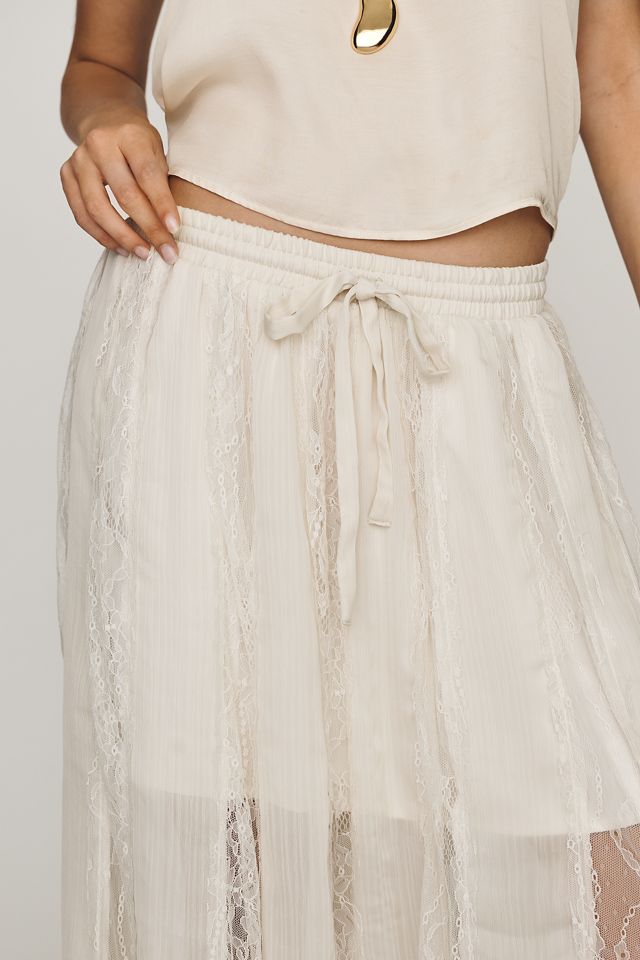 By Anthropologie Lace Chiffon Maxi Skirt #3