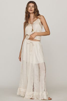 By Anthropologie Lace Chiffon Maxi Skirt