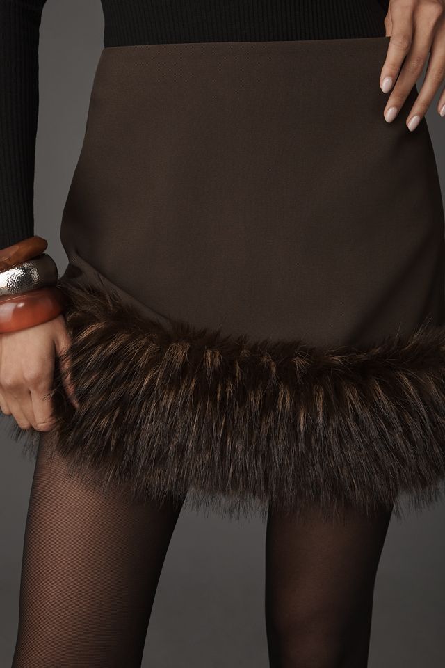 APPARIS Meadow Faux Fur Trim Mini Skirt #1