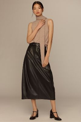 Shop Pilcro Faux-leather Relaxed Midi Skirt In Black