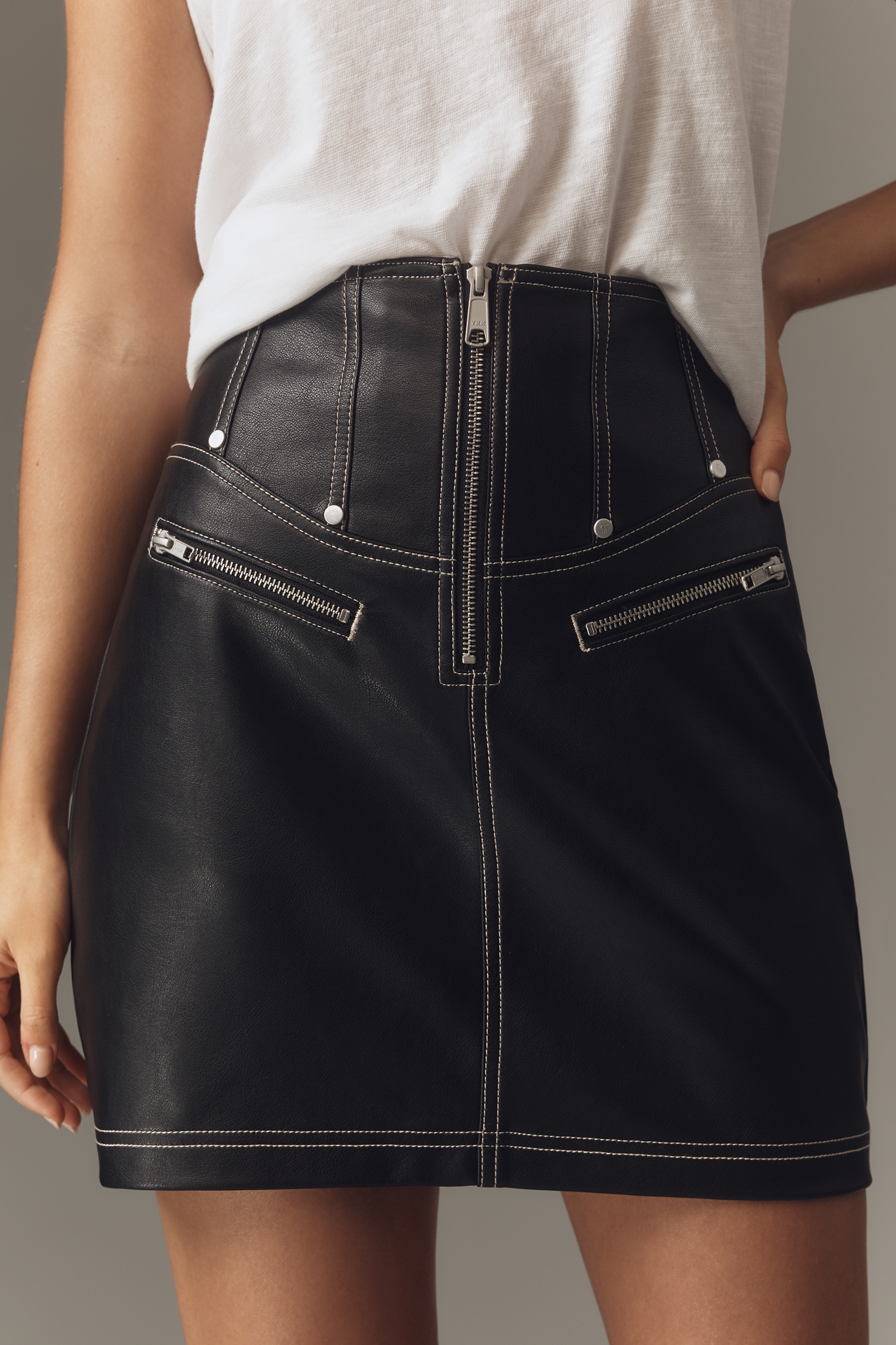 Pilcro Faux-Leather Corset Mini Skirt