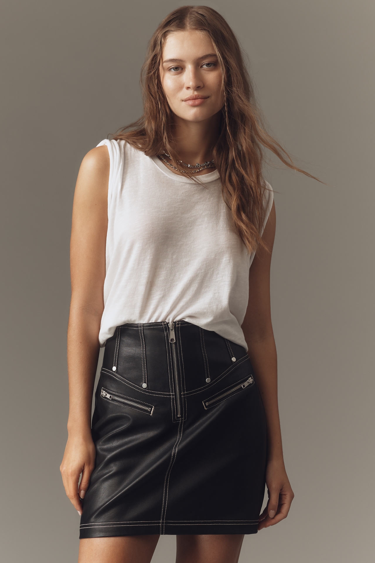 Pilcro Faux-Leather Corset Mini Skirt