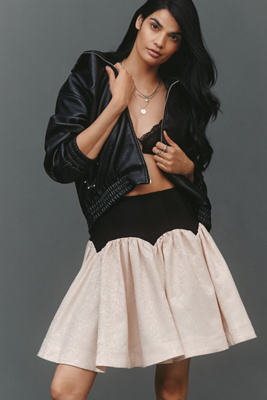 Maeve Basque-waist Knit Jacquard Mini Skirt In Black