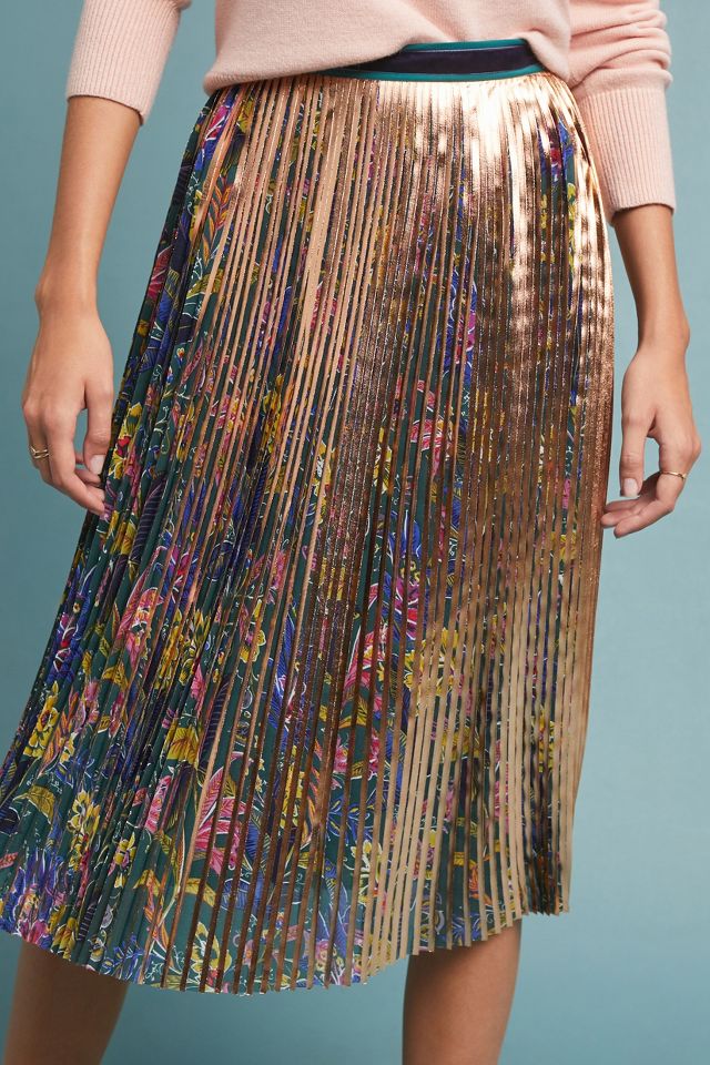 Metallic Printed Pleated Skirt