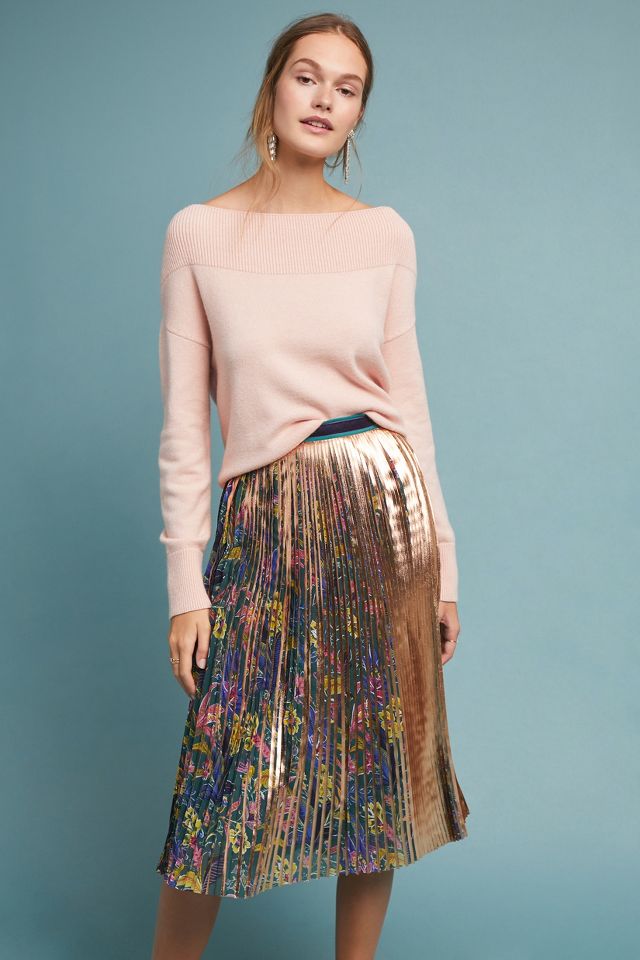 Gold pleated skirt anthropologie hotsell