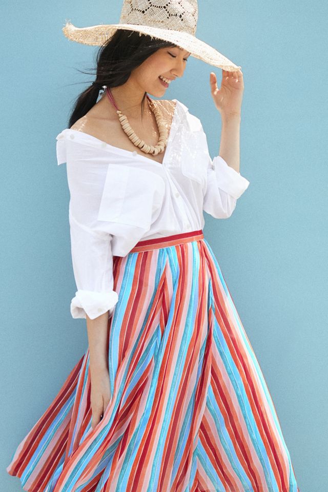 Roseanna Striped-Pleated Maxi Skirt #1