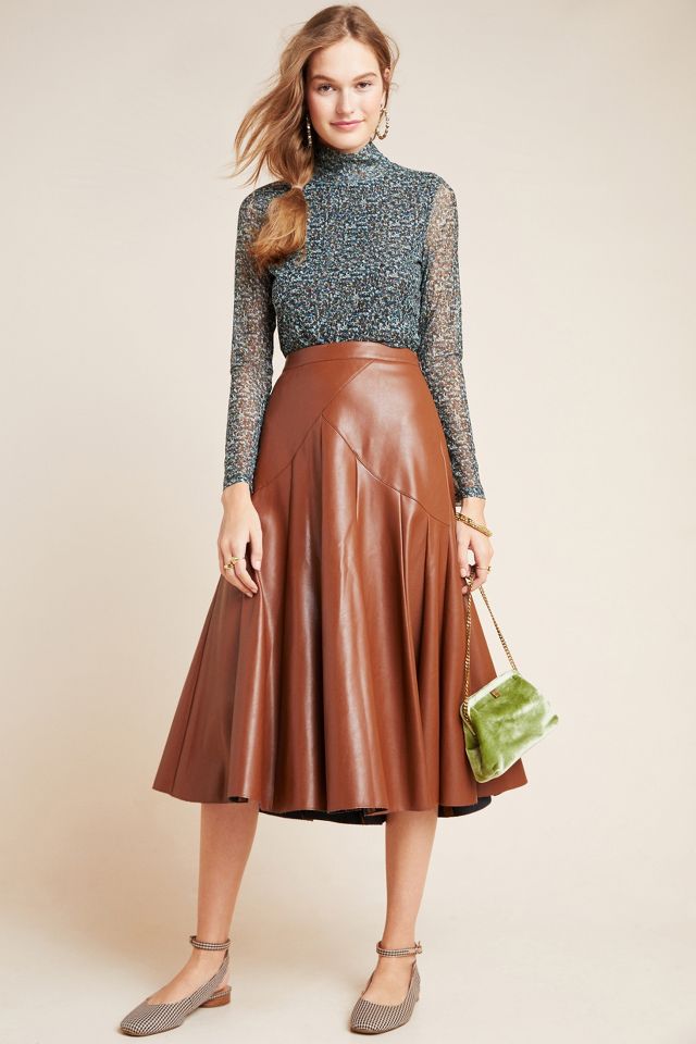 Women's Bertille Leather Midi Skirt In