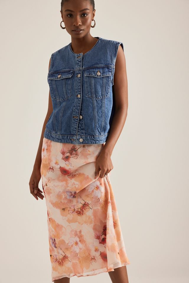 By Anthropologie Floral Chiffon Bias Midi Skirt #3