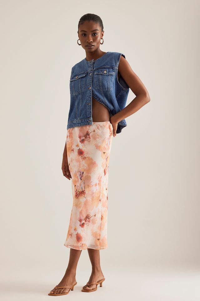 By Anthropologie Floral Chiffon Bias Midi Skirt #4